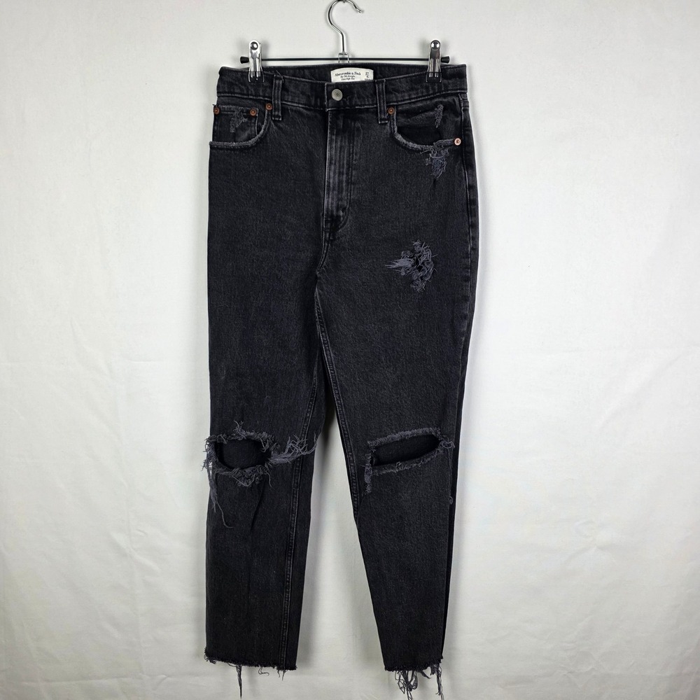 Abercrombie & Fitch 90s Straight Ultra High Rise Distressed Black Jeans 27 4R